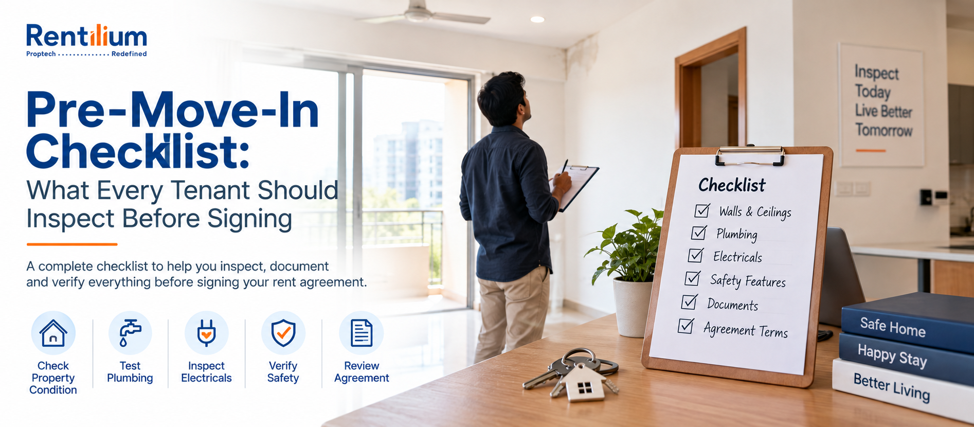 Tenant inspecting rental property before signing agreement