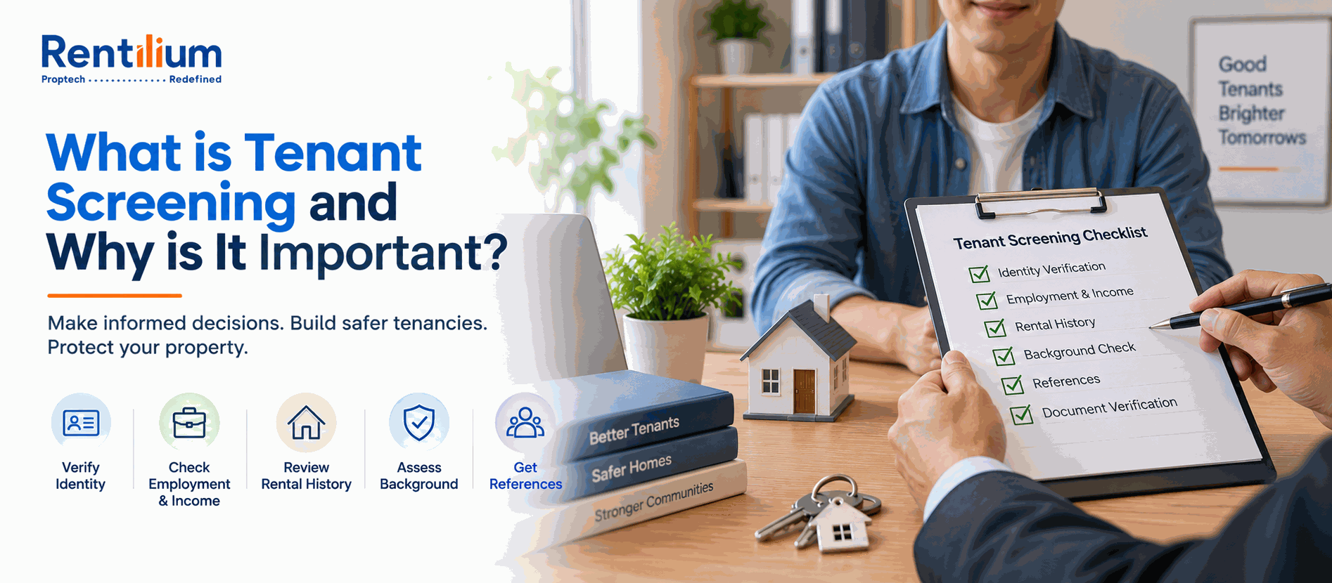 Landlord reviewing tenant screening and verification documents